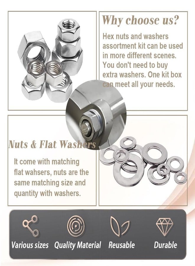 Generasis - Metric Hex Nut and Washer Assortment Kit, 6 Size Nuts and Washer Set (M3 M4 M5 M6 M8 M10) 304 Stainless Steel Hardware Hex Nuts for Screw Bolt (240 Pcs Small Assortment Kit) - Image 5